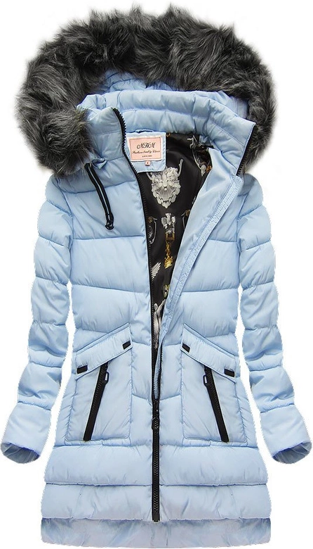 PIKOWANA KURTKA Z KAPTUREM BŁĘKITNA (W522)