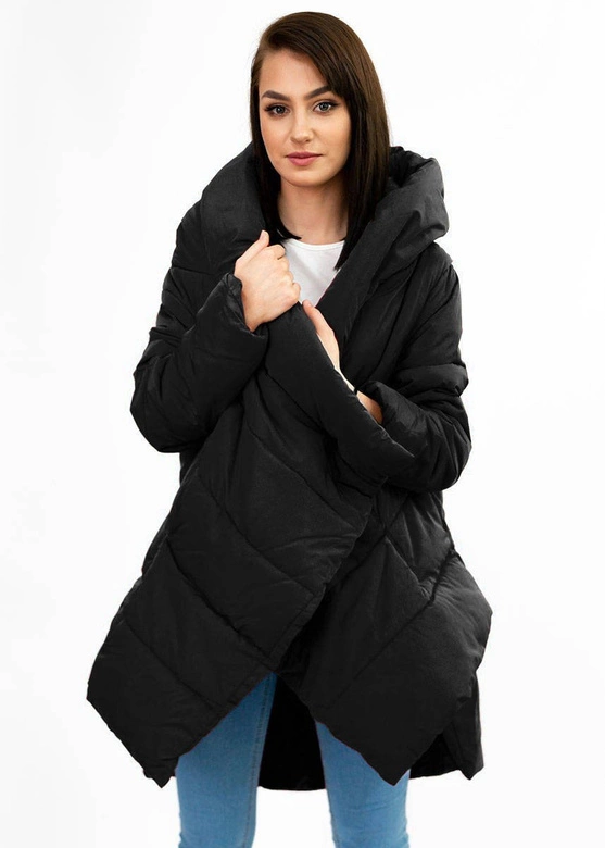 ASYMETRYCZNA DAMSKA KURTKA ZIMOWA CZARNA (X700XART)