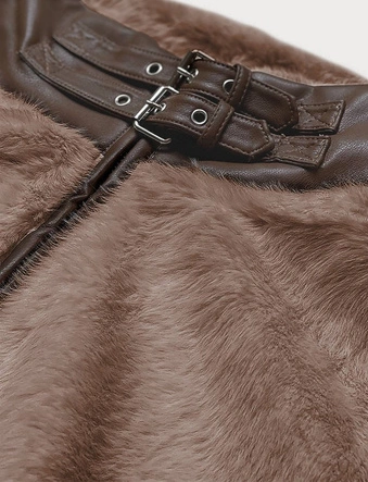 Kurtka futrzana ze stójką brązowa (gsq2228)