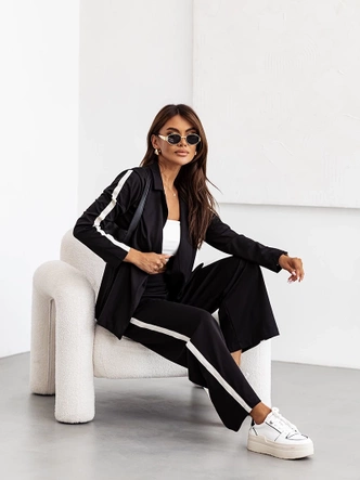 Sportowy garnitur z szerokimi spodniami czarny (82118)