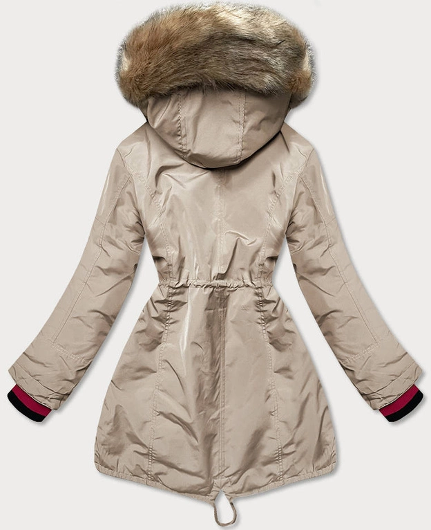 Zimowa parka damska na futerku beżowa (can-579big)