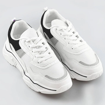Sneakersy damskie z brokatowymi wstawkami biało-czarne (lu-2)