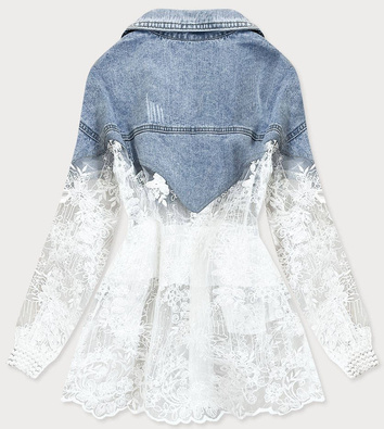 KURTKA DAMSKA Z ŁĄCZONYCH MATERIAŁÓW JEANS/BIAŁA (5833K)