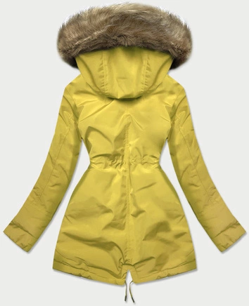 Ciepła kurtka zimowa damska cytrynowo-beżowa (w559)