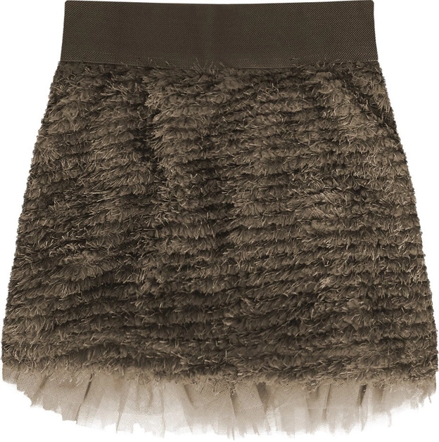 SPÓDNICA MINI Z FRĘDZLAMI JASNOBRĄZOWA (2228)