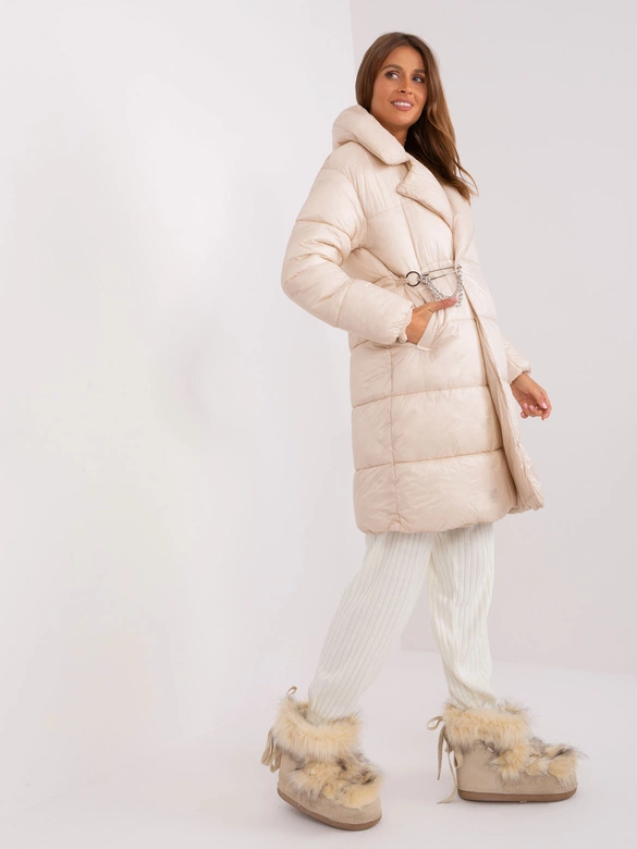 Lekka puchowa kurtka zimowa damska Factory Price jasnobeżowa (TR8310)