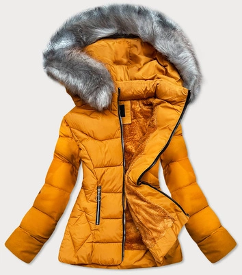 PIKOWANA KURTKA ZIMOWA Z KAPTUREM ŻÓŁTA (R-9903)