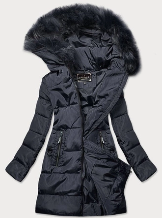 PIKOWANA KURTKA DAMSKA ZIMOWA Z KAPTUREM GRAFITOWA (7756)