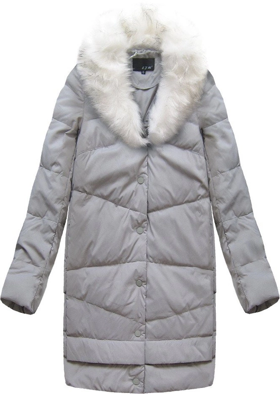 KURTKA DAMSKA ZIMOWA OVERSIZE Z PUCHEM NATURALNYM SZARA (8094)