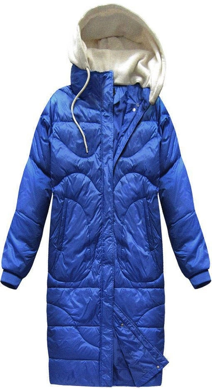 ZIMOWY PŁASZCZ DAMSKI OVERSIZE Z PUCHEM NATURALNYM NIEBIESKI (17127)