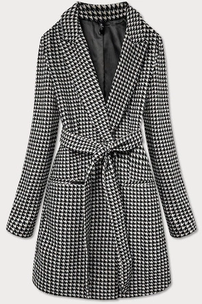 KLASYCZNY PŁASZCZ Z PASKIEM CZARNO-BIAŁY (2720)