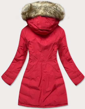 Zimowa kurtka damska z kapturem czerwona (j9-065)