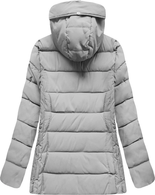 PIKOWANA DAMSKA KURTKA ZIMOWA Z KAPTUREM SZARA (XB9503X)