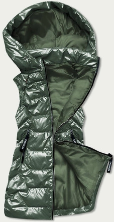 Błyszcząca kamizelka damska z kapturem zielona (b8019-10)