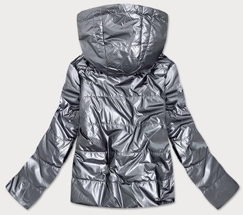 Błyszcząca damska kurtka z kapturem srebrna (b9575)