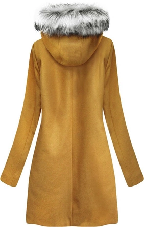 DAMSKI BAWEŁNIANY ZIMOWY PŁASZCZ MUSZTARDOWY (513ART)