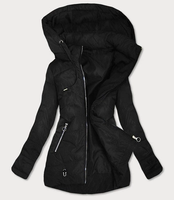 CIENKA KURTKA DAMSKA Z ASYMETRYCZNYM DOŁEM CZARNA (B9532)