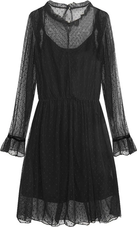 PRZEZROCZYSTA SUKIENKA W GROSZKI CZARNA (471ART)