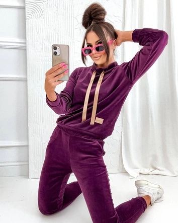 Welurowy komplet damski bordowy (637)