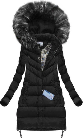 PIKOWANA KURTKA Z KAPTUREM CZARNA (W580)