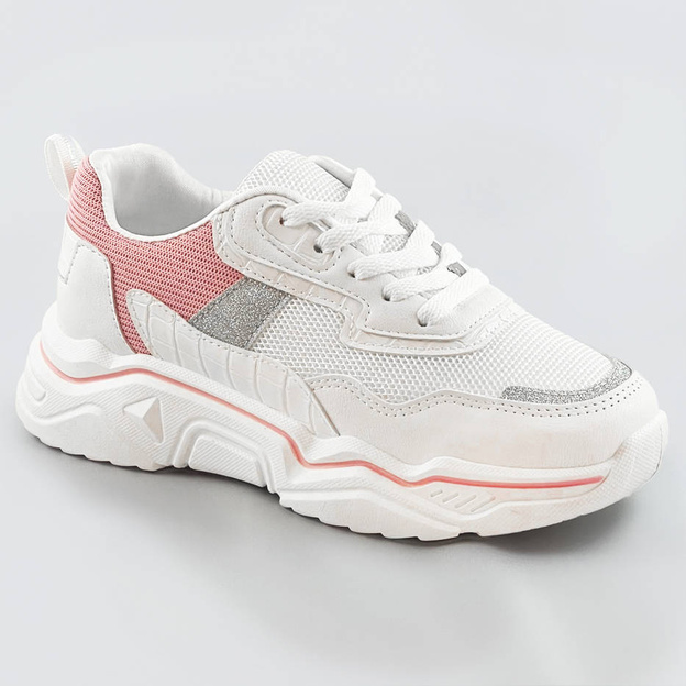 Sneakersy damskie z brokatowymi wstawkami biało-różowe (lu-2)