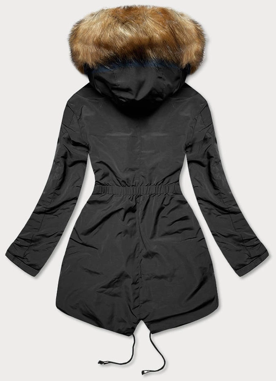 Dwustronna kurtka damska zimowa czarna-karmel (m-21508)