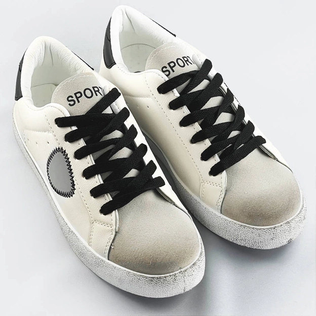 Damskie trampki z łączonych materiałów biało-czarne (1088)