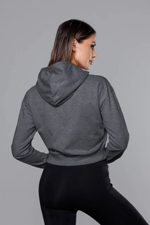 Krótka bluza dresowa z kapturem ciemnoszara (8B939-5)