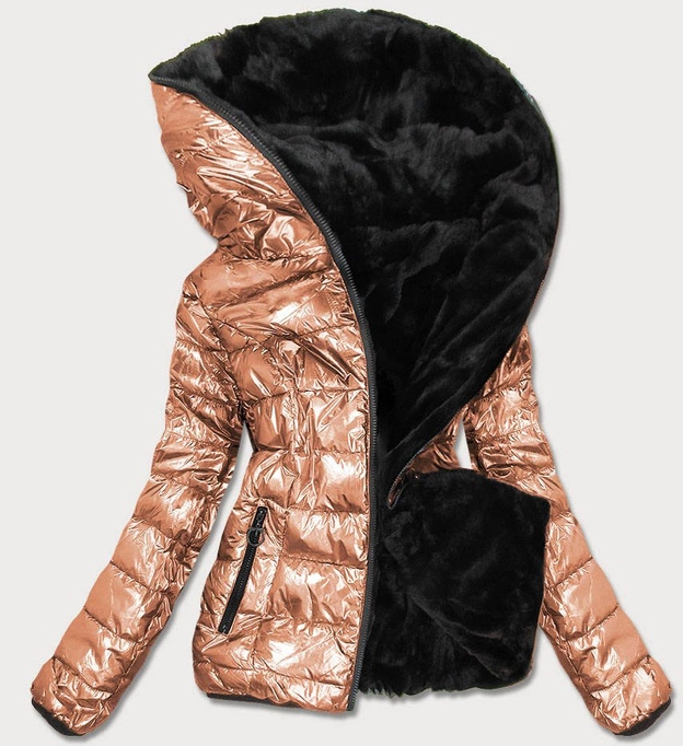 KRÓTKA BŁYSZCZĄCA DWUSTRONNA KURTKA DAMSKA ZŁOTA (B9542)