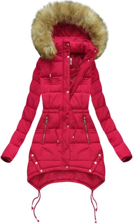 PIKOWANA KURTKA DAMSKA ZIMOWA Z KAPTUREM CZERWONA (3605W)