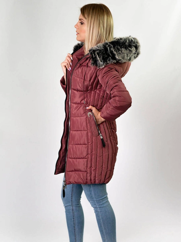 DŁUŻSZA PIKOWANA DAMSKA KURTKA ZIMOWA Z KAPTUREM RÓŻOWA (B2619-30)