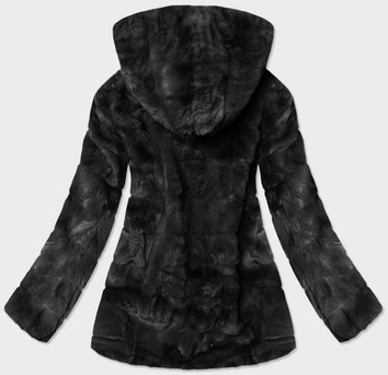 Kurtka damska futro z kapturem czarna (br9742-1)