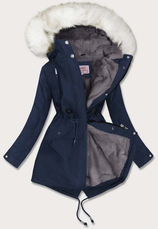 DAMSKA PARKA ZIMOWA NA MISIU GRANATOWA (W378)
