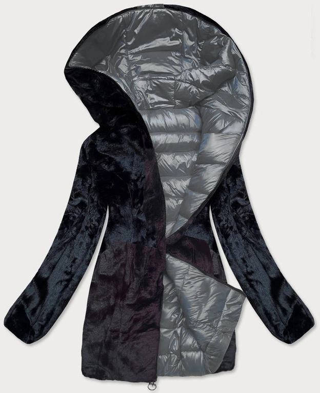 DWUSTRONNA KURTKA DAMSKA ZIMOWA GRAFITOWO-CZARNA (B9582-7001)