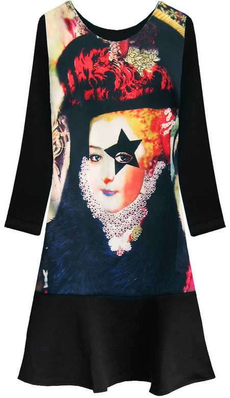 TUNIKA Z NADRUKIEM I FALBANĄ CZARNA (8632)