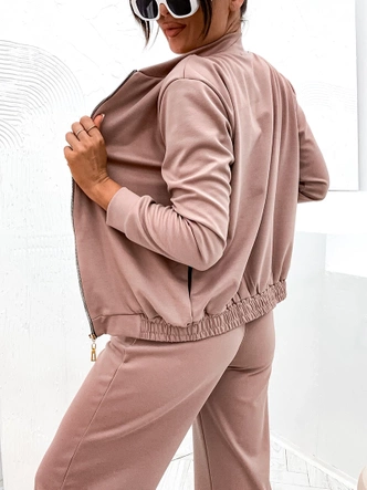 Komplet damski szerokie spodnie i bluza bomberka cappuccino (82105)