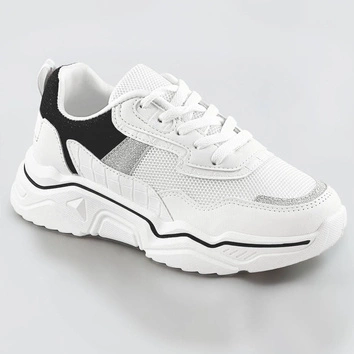 Sneakersy damskie z brokatowymi wstawkami biało-czarne (lu-2)
