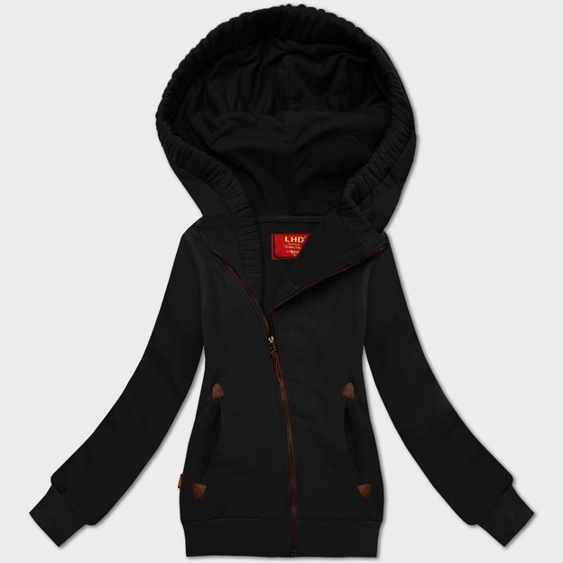 Dopasowana bluza damska z asymetrycznym zamkiem LHD czarna (AMG-61)