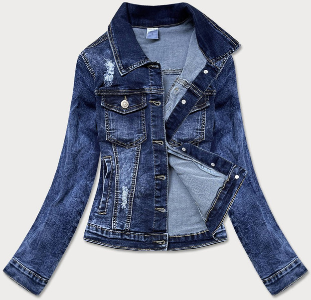 KURTKA DAMSKA JEANSOWA DENIM Z PRZETARCIAMI GRANATOWA (GD6338)