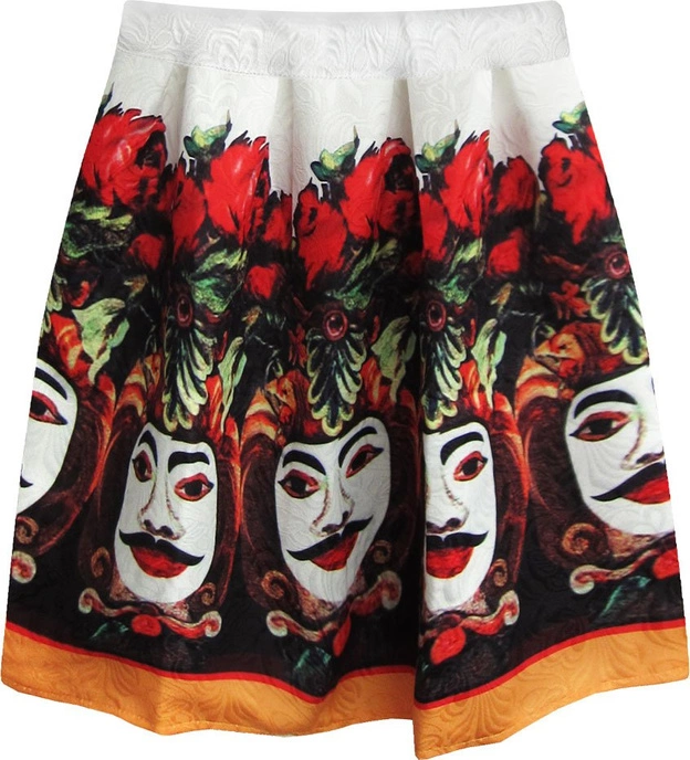 ROZKLOSZOWANA SPÓDNICA Z NADRUKAMI BIAŁA (383ART)