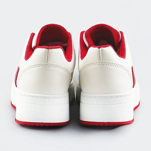 Sznurowane buty sportowe damskie biało-czerwone (s070)