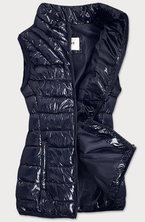 BŁYSZCZĄCY BEZRĘKAWNIK ZE STÓJKĄ DAMSKI GRANATOWY (B0108)