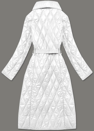 PIKOWANY PŁASZCZ DAMSKI Z PASKIEM BIAŁY (7258)