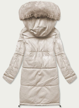 Kurtka zimowa damska ze skóry ekologicznej beżowa (TY038-3)