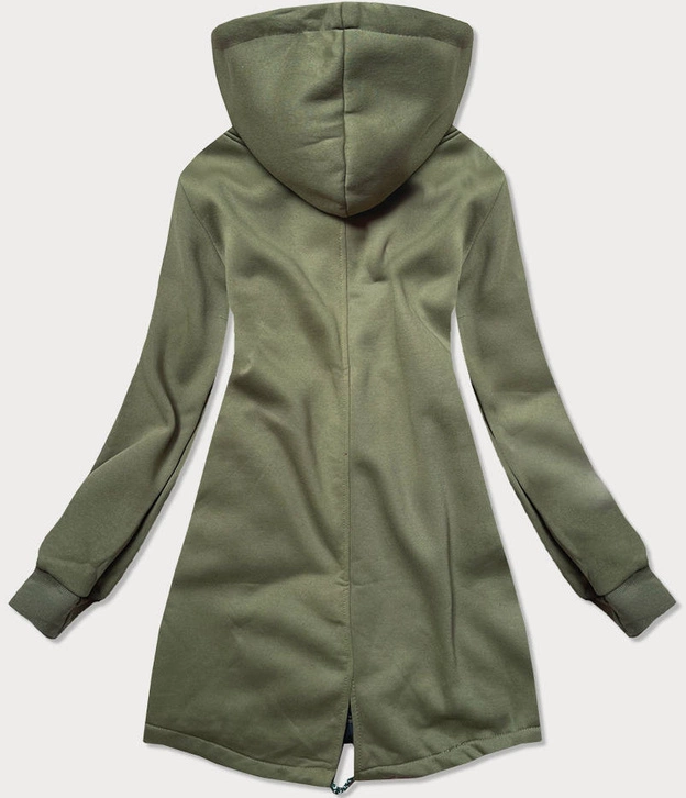Rozpinana długa bluza damska khaki (amg-819)