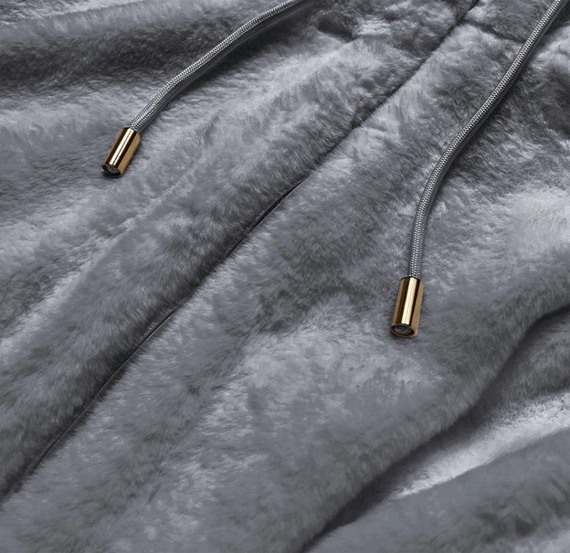 FUTRZANA KURTKA DAMSKA Z KAPTUREM SZARA (BR9596-9)