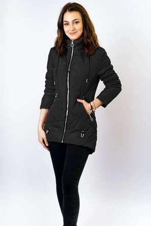 CIENKA KURTKA DAMSKA Z ASYMETRYCZNYM DOŁEM CZARNA (B9532)