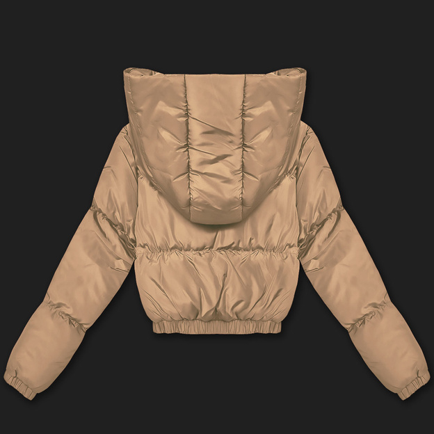 Krótka kurtka zimowa puffer J Style ciemny beżowy mat (5M3360-84)