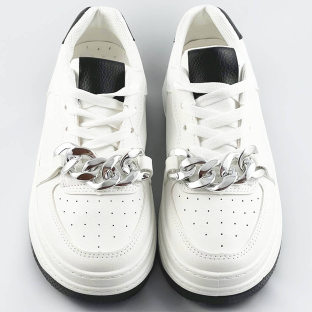 Sportowe buty z łańcuchem damskie biało-czarne (b-545)