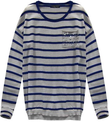 SWETER W PASKI SZARO-GRANATOWY (P010)